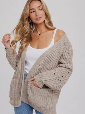 Vici Taupe Relaxed Pocketed Cardigan